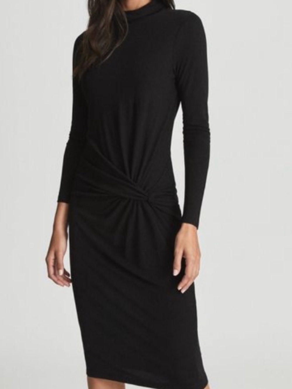 REISS Long-Sleeve Twist-Waist Midi Dress